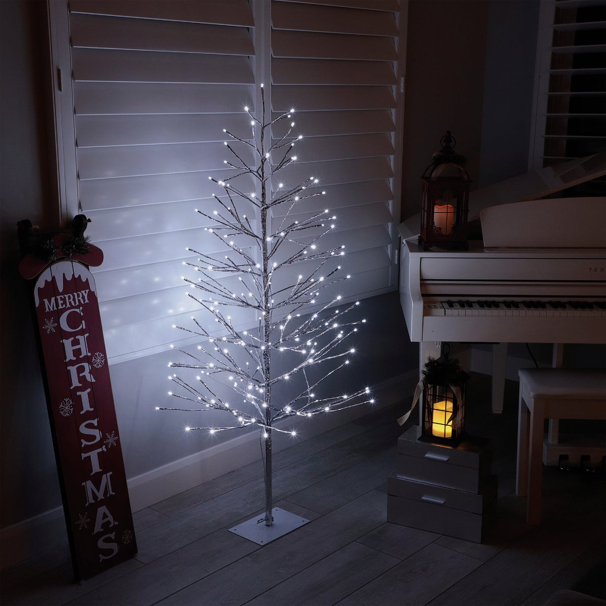 Alpine 60 In. Silver Christmas Tree with Cool White LED Lights