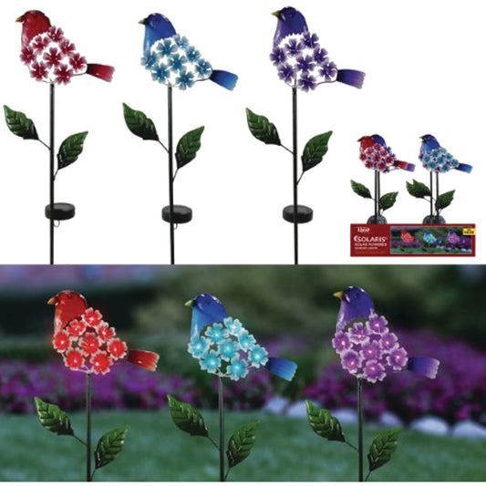 Alpine Solaris Plastic Hydrangea Floral Bird Solar Garden Stake