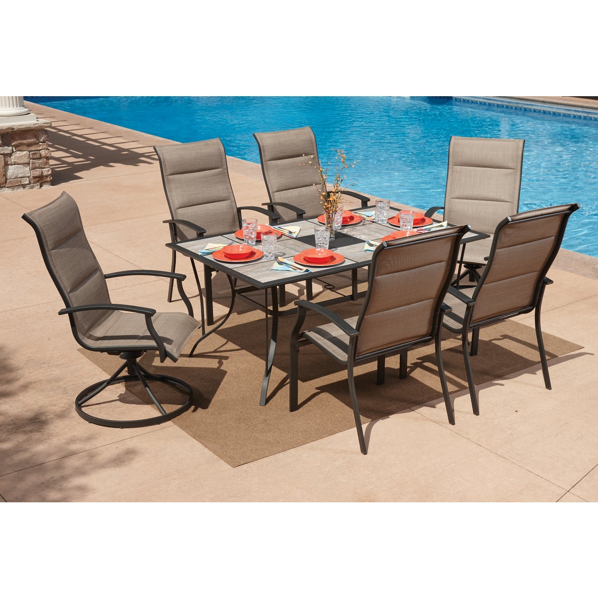 Outdoor Expressions Boulder Bridge 7-Piece Padded Sling Dining Set