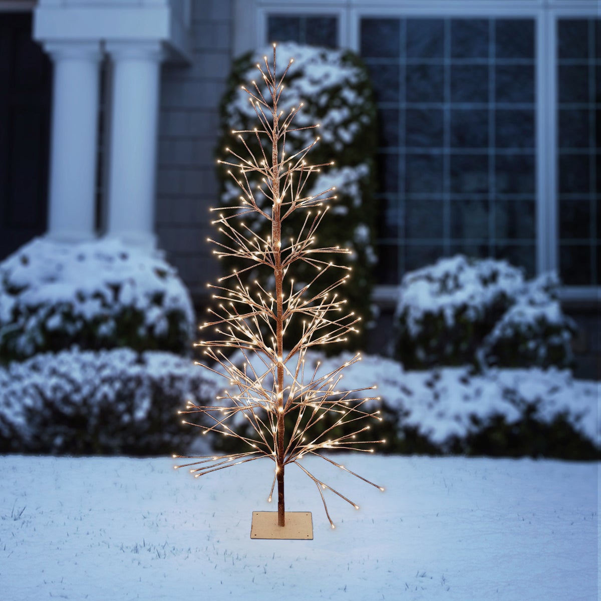 Alpine 71 In. Flocked Brown Christmas Tree with Warm White LED Lights