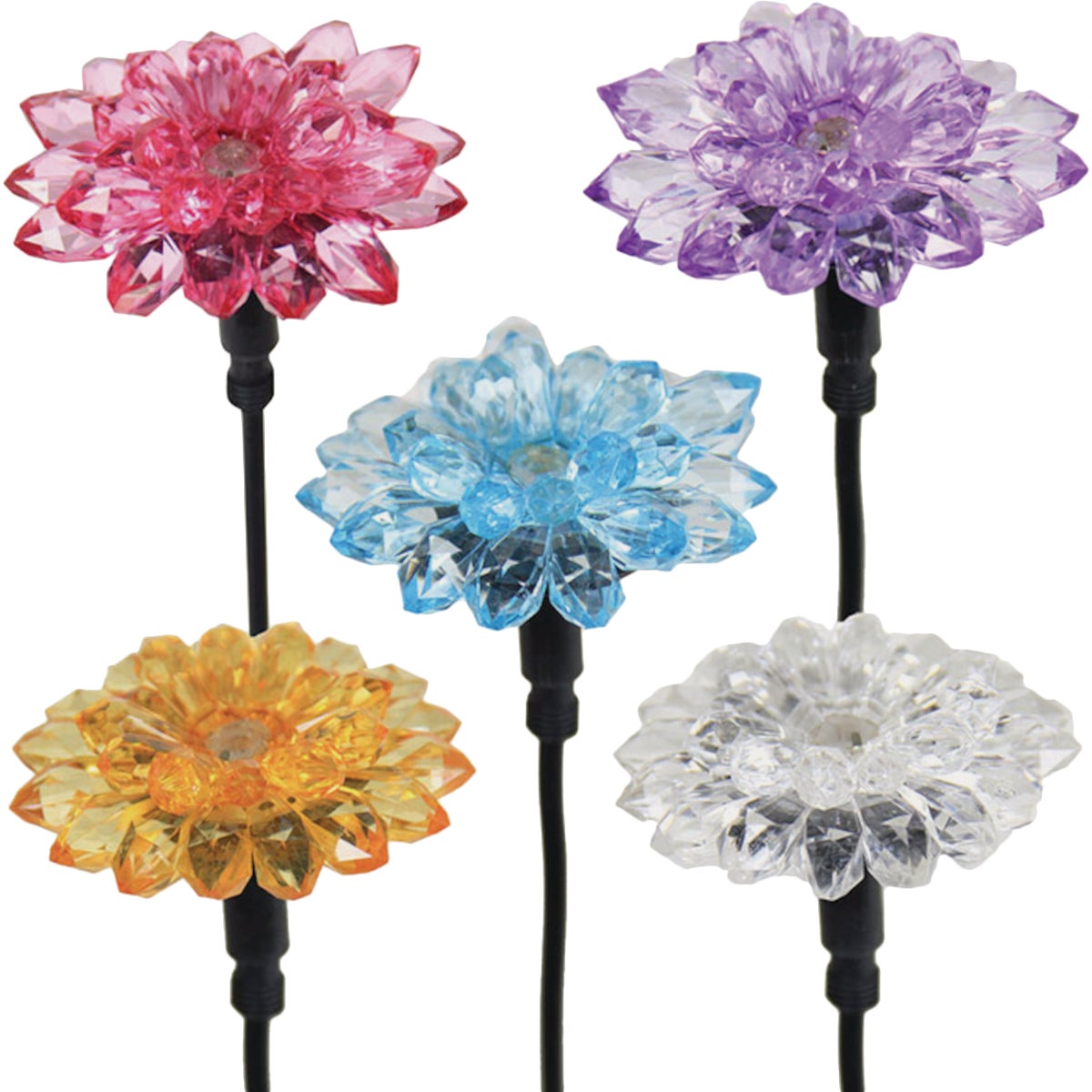 Exhart 16 In. LED Mini Dahlia Plant Solar Stake Light