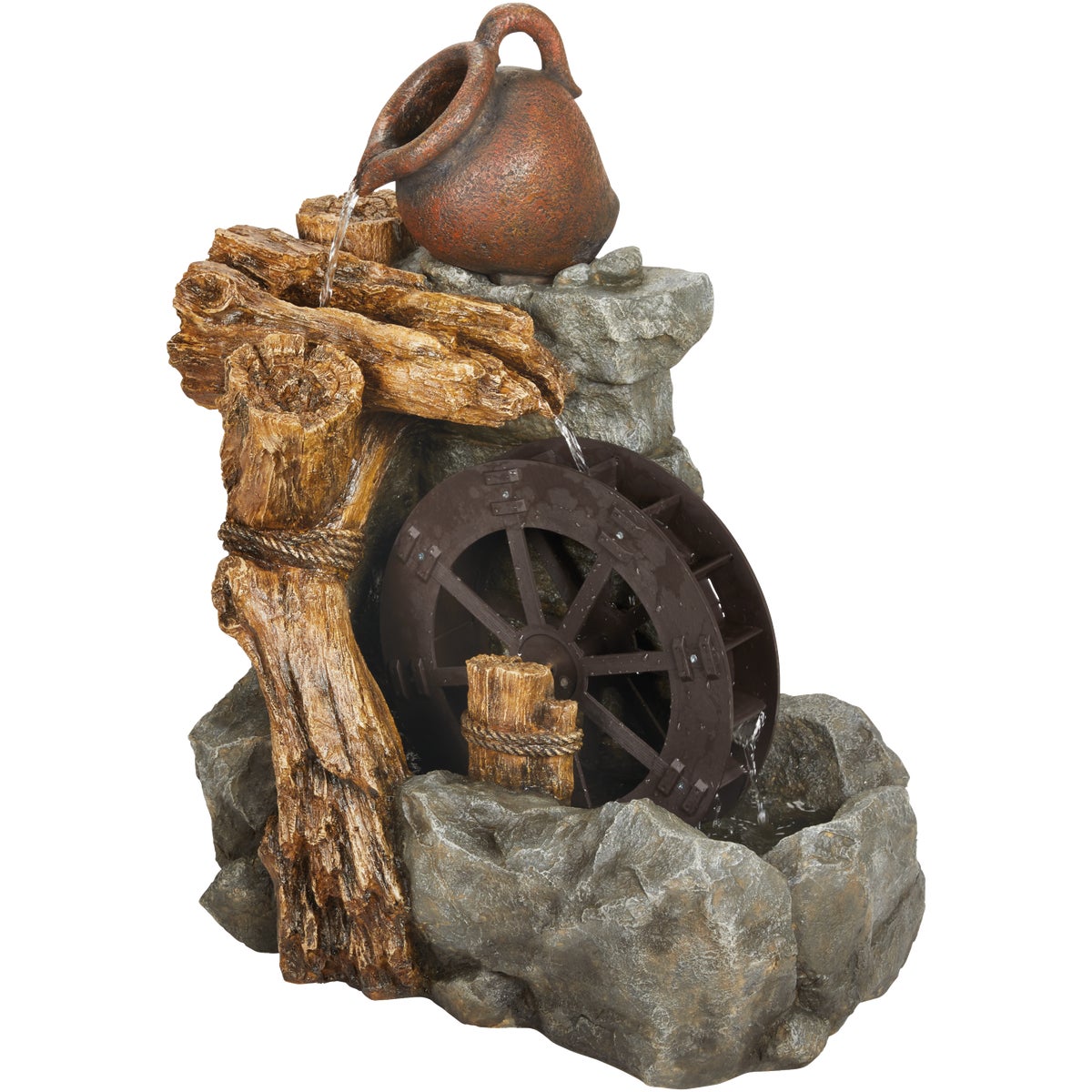 Best Garden 42.5 In. W. x 86 In. H. x 70 In. L. Resin Water Wheel Fountain