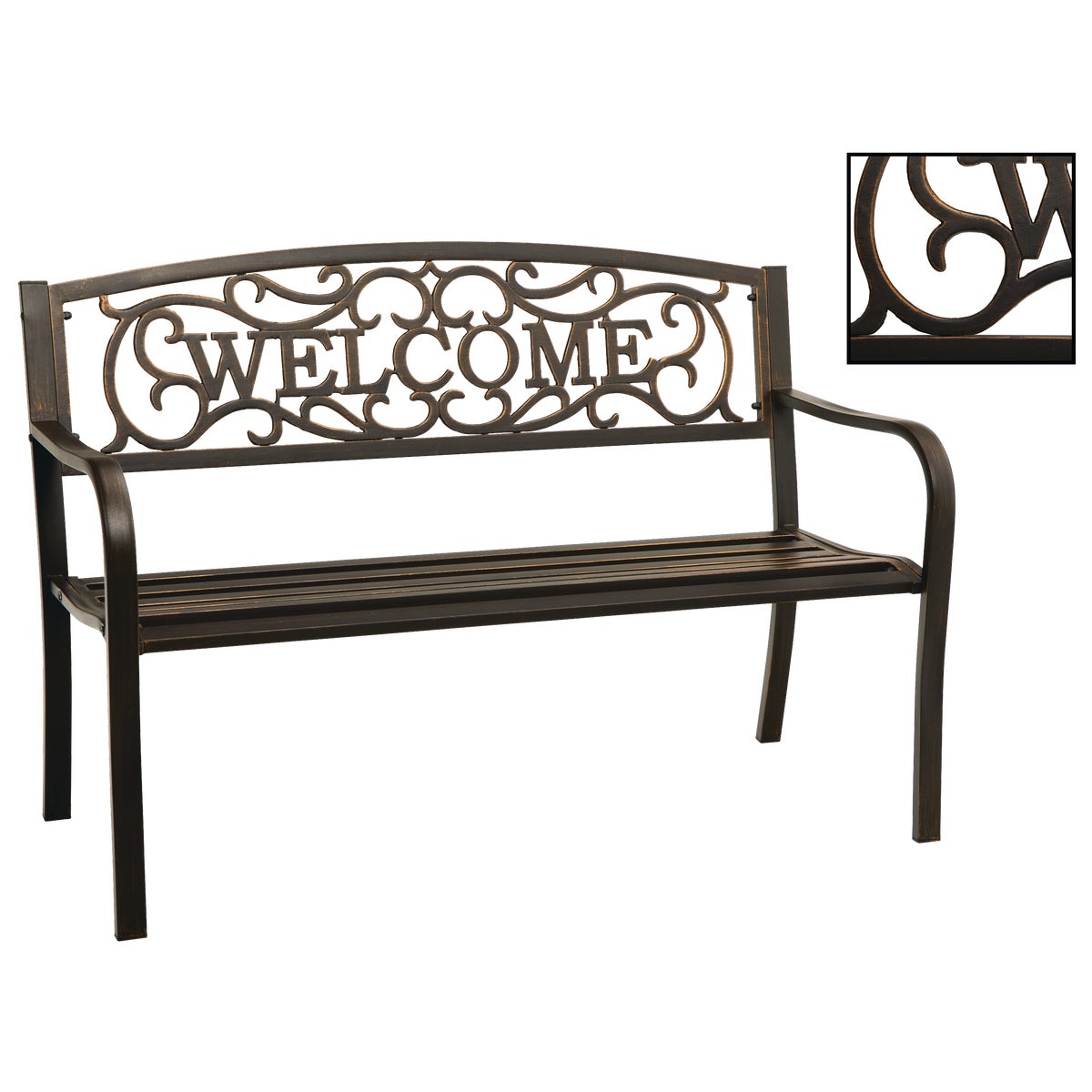 Outdoor Expressions 50 In. Black Steel Welcome Steel Bench