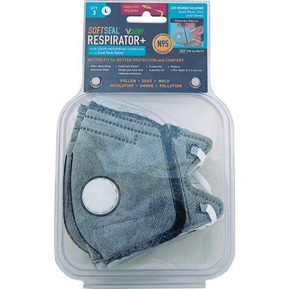 Softseal V-Fold Design N95 Large 360-Degree Silicone Seal Respirator with Charcoal (3-Pack)
