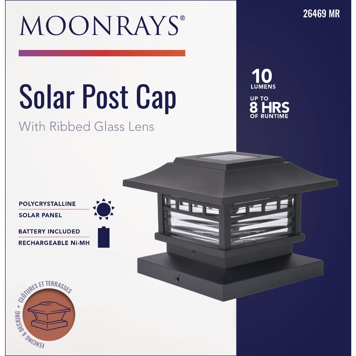 Moonrays Black LED Solar Post Cap with Ribbed Glass Lens