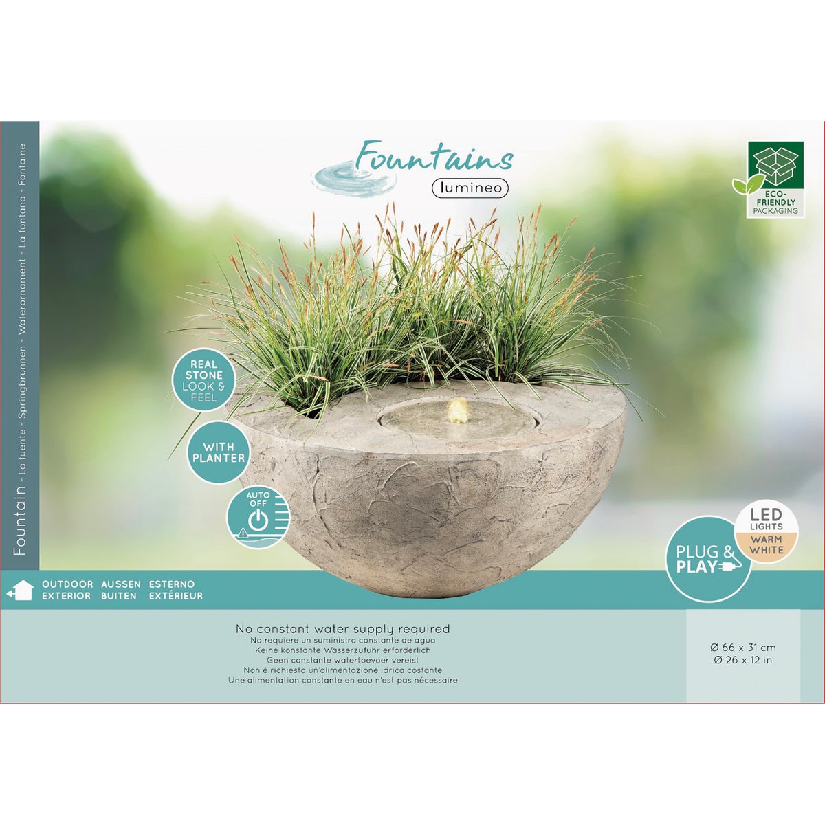 Lumineo Sand GRC Bowl Fountain with Planter