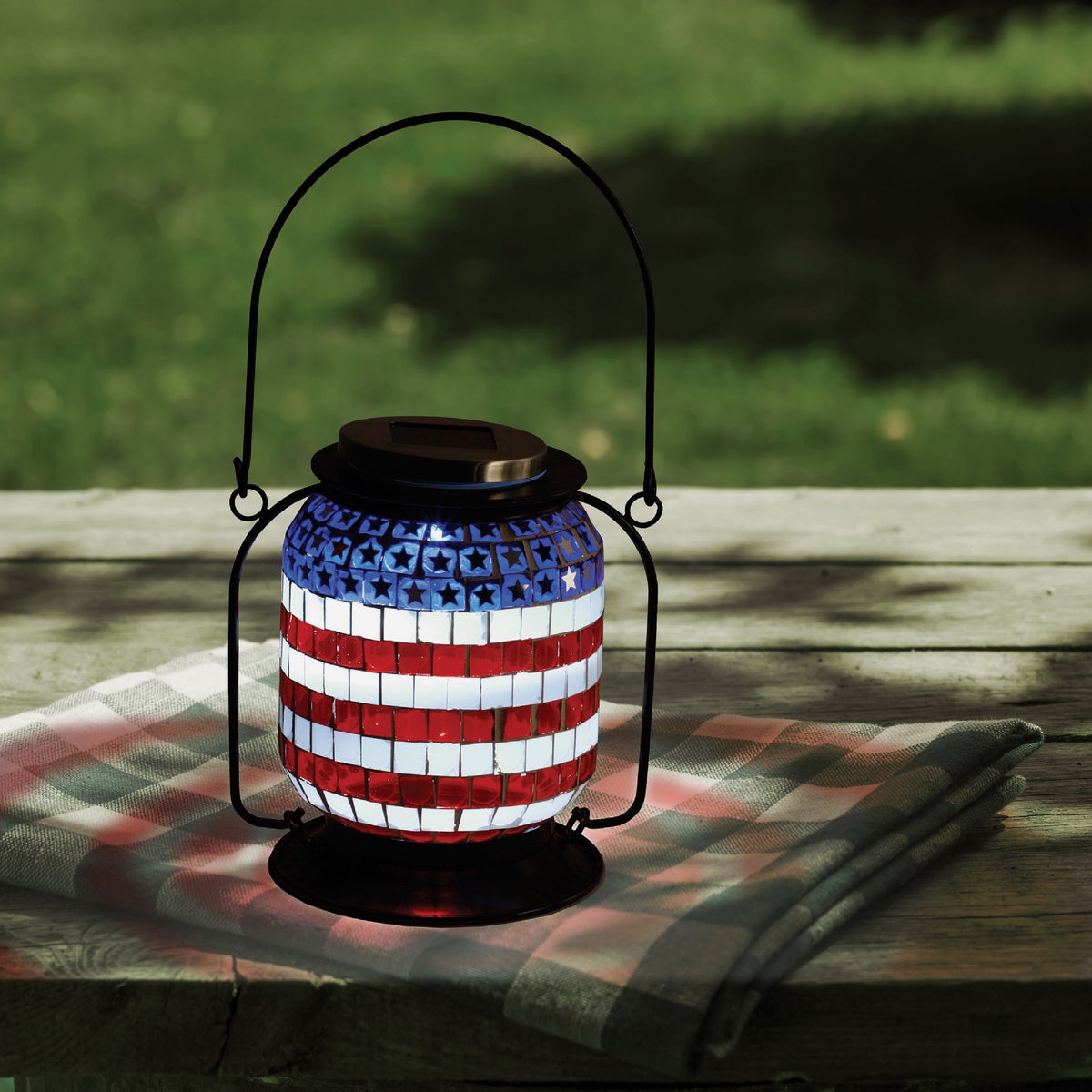 Alpine 5 In. W. x 12 In. H. x 7 In. L. Patriotic Americana Solar LED Patio Lantern