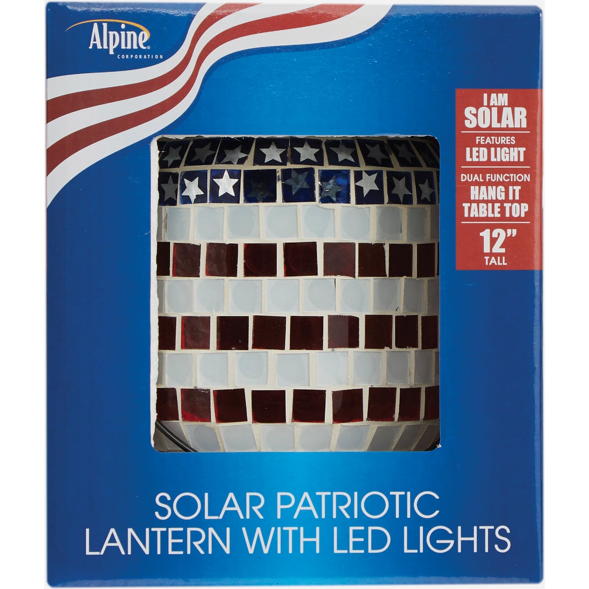 Alpine 5 In. W. x 12 In. H. x 7 In. L. Patriotic Americana Solar LED Patio Lantern