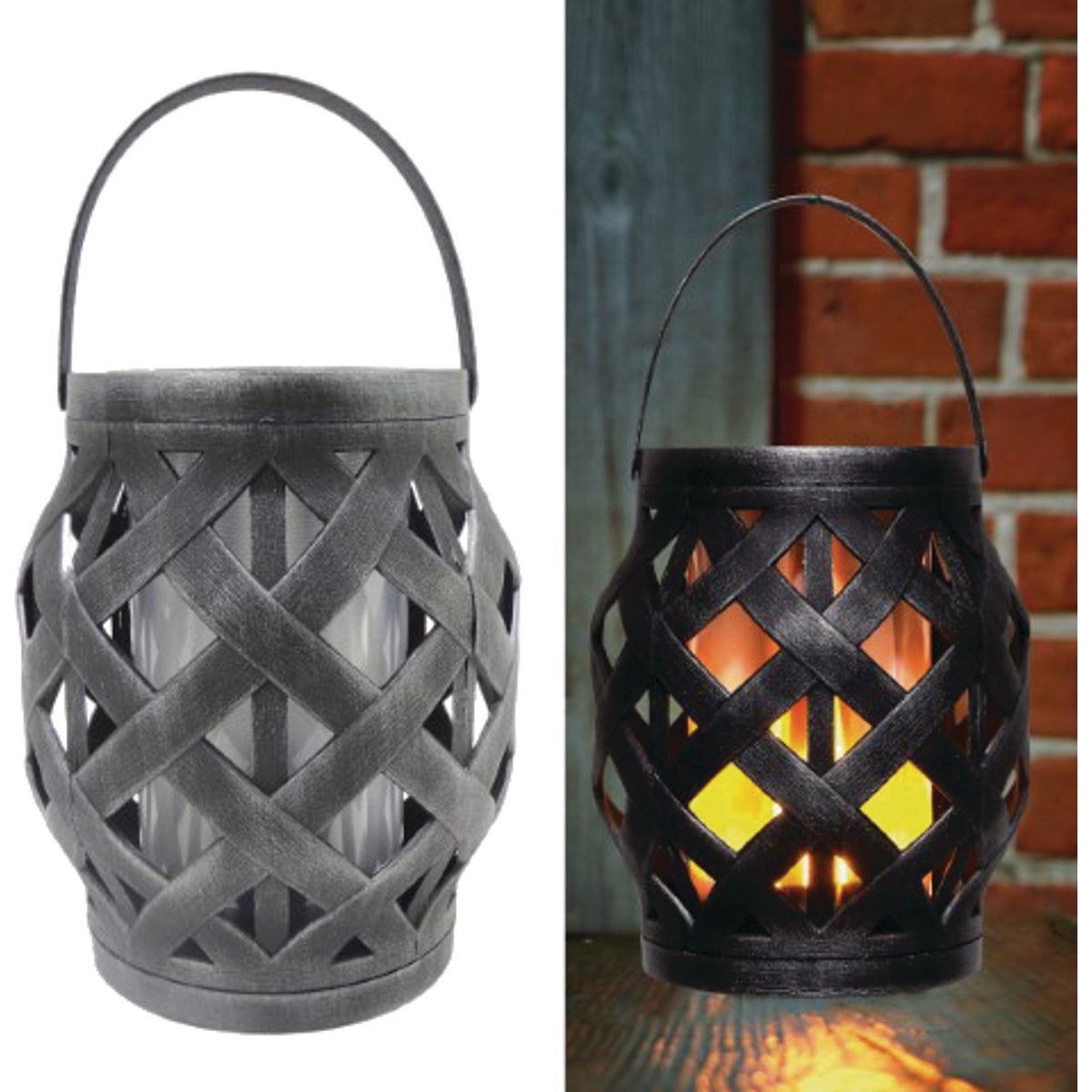 Alpine Black Diamond Weave LED Patio Lantern