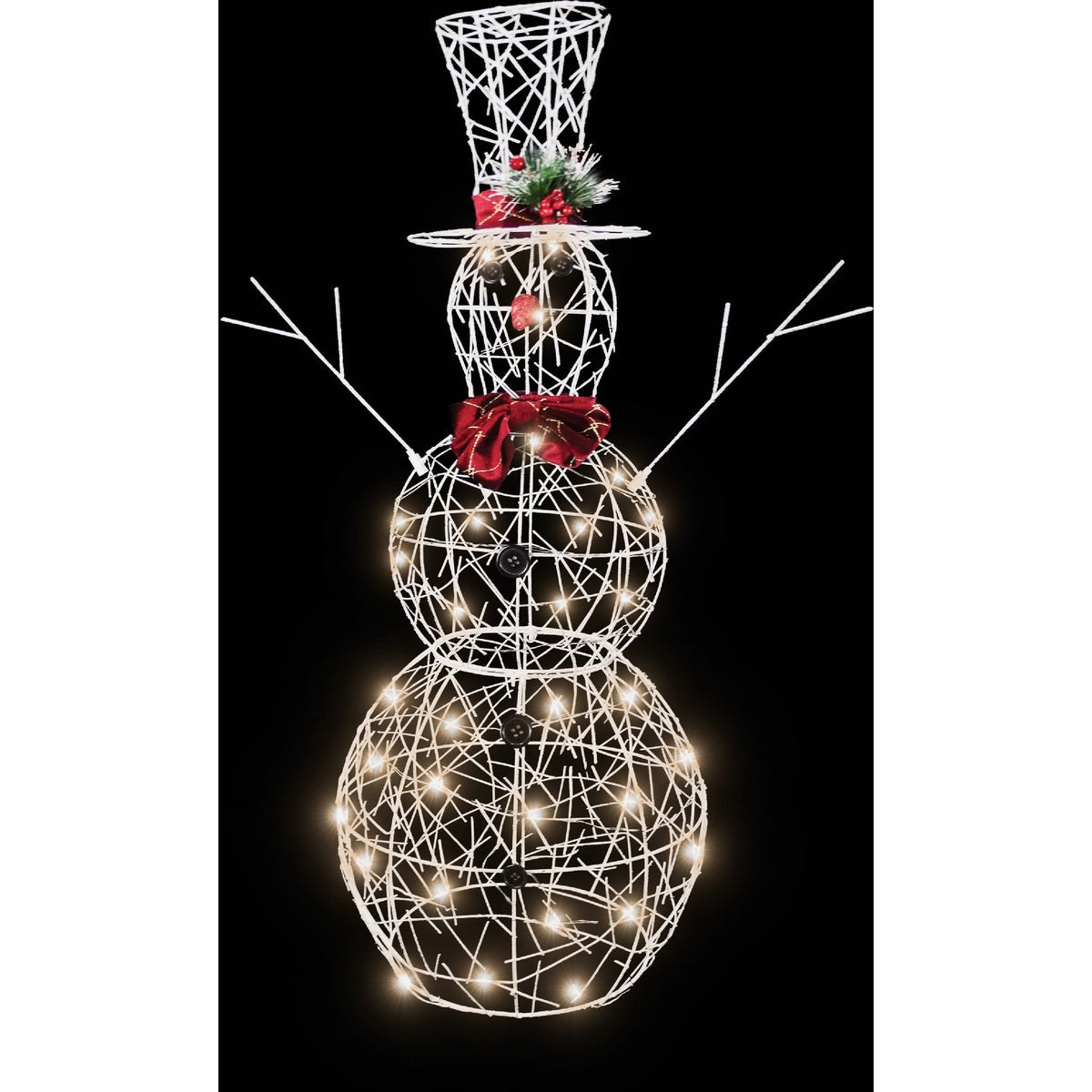 Alpine 38 In. Warm White LED White Mesh Snowman Lighted Decoration with Bowtie