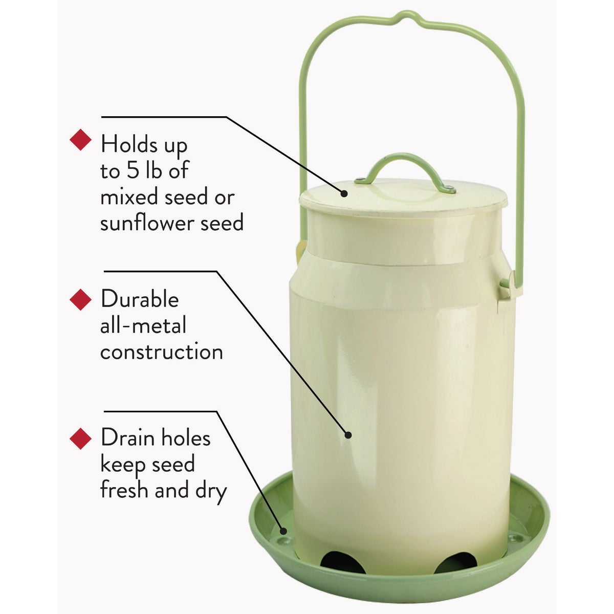 Perky-Pet Metal Milk Pail 5 Lb. Capacity Wild Bird Feeder