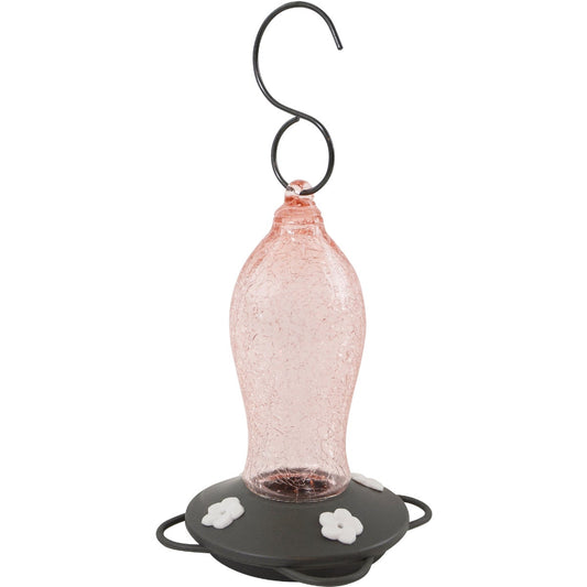 Nature's Way 16 Oz. Blush Crackle Glass Artisan Gravity Hummingbird Feeder