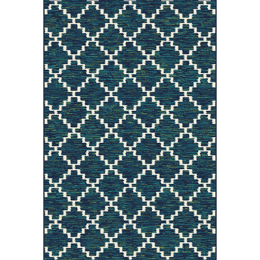 Backyard Bungalow Peosta 6 Ft. 7 In. x 9 Ft. 6 In. Teal Lattice Plush Outdoor Rug