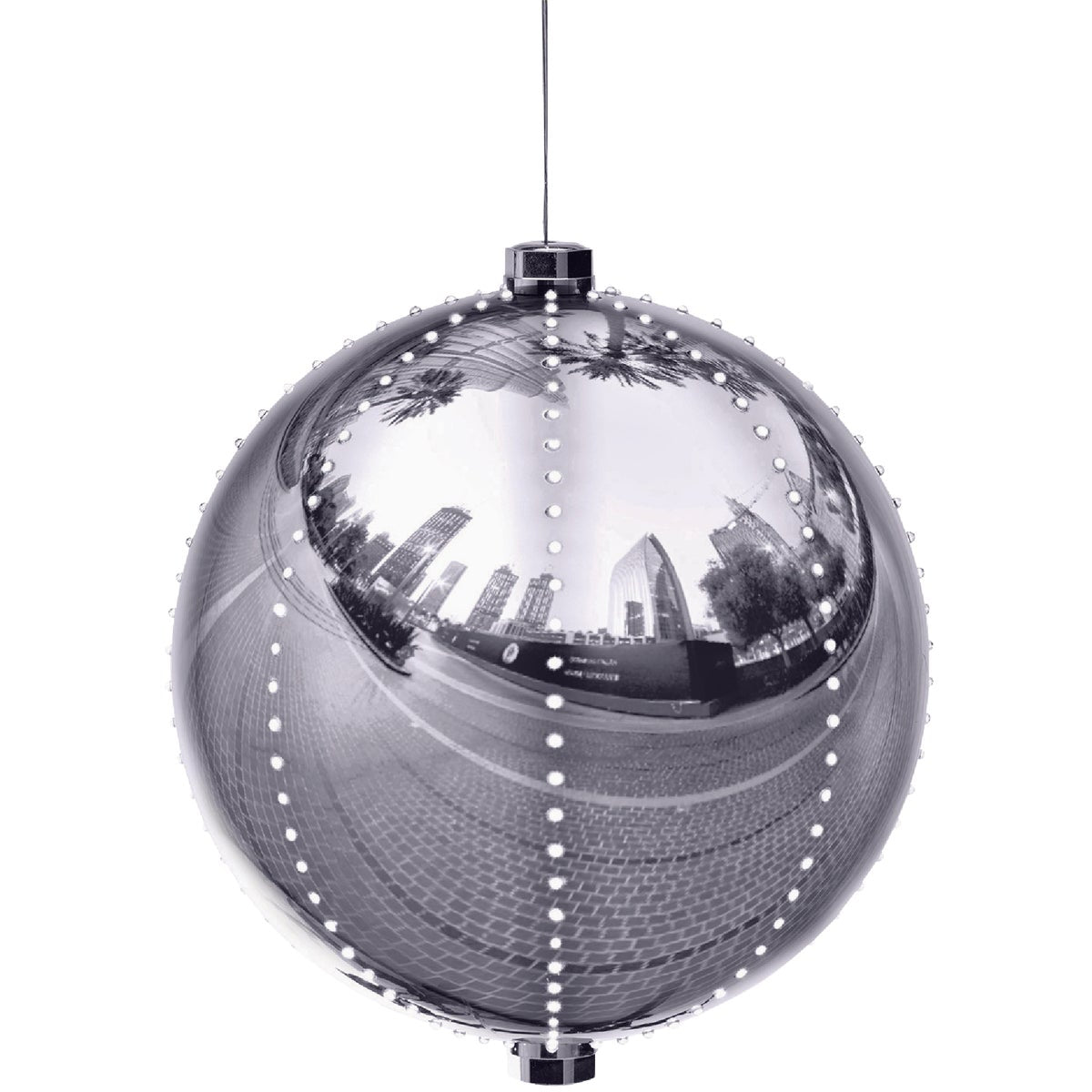 Alpine 13 In. LED 240-Bulb Silver Christmas Ball with Chasing LED Lights