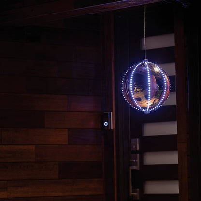 Alpine 13 In. LED 240-Bulb Silver Christmas Ball with Chasing LED Lights