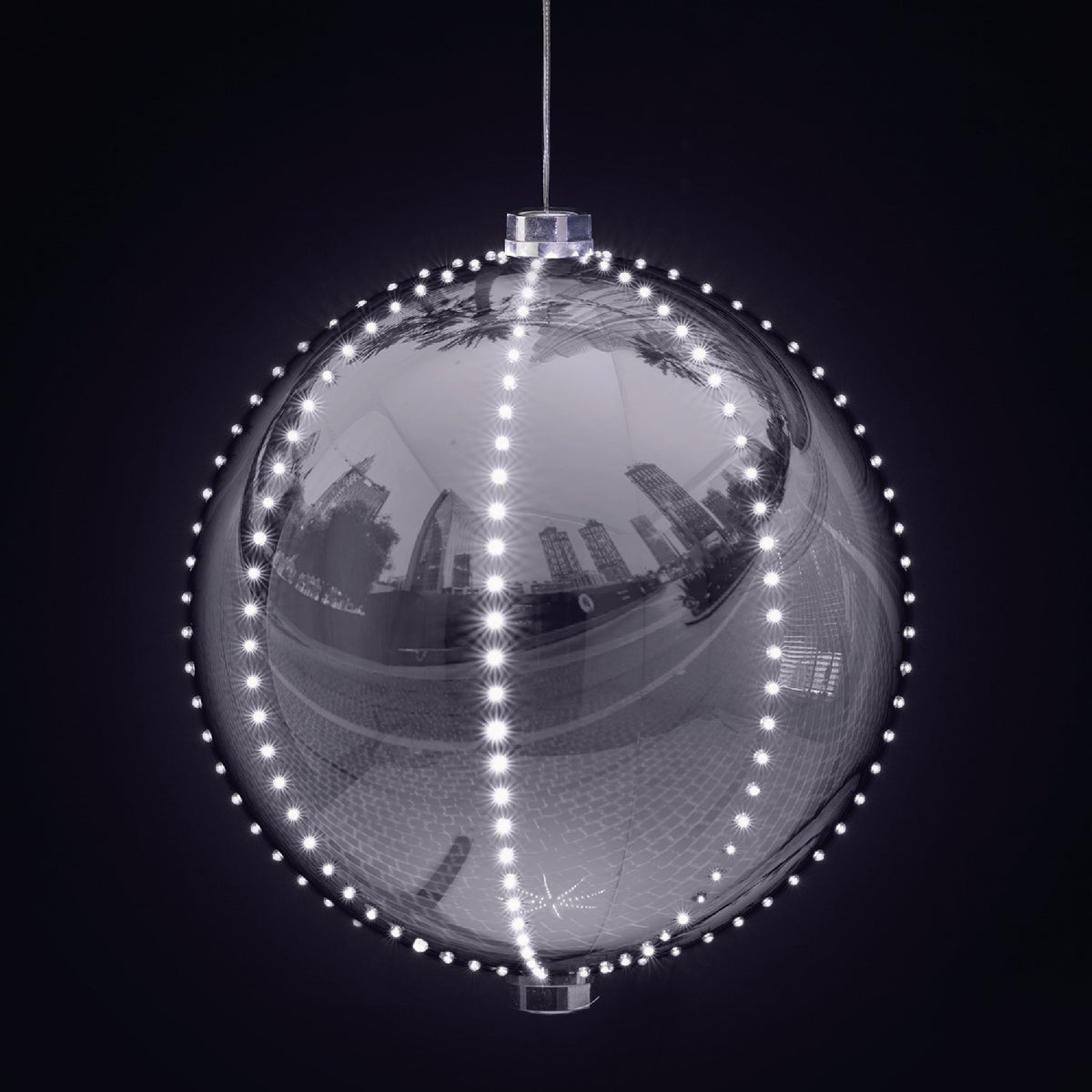 Alpine 13 In. LED 240-Bulb Silver Christmas Ball with Chasing LED Lights