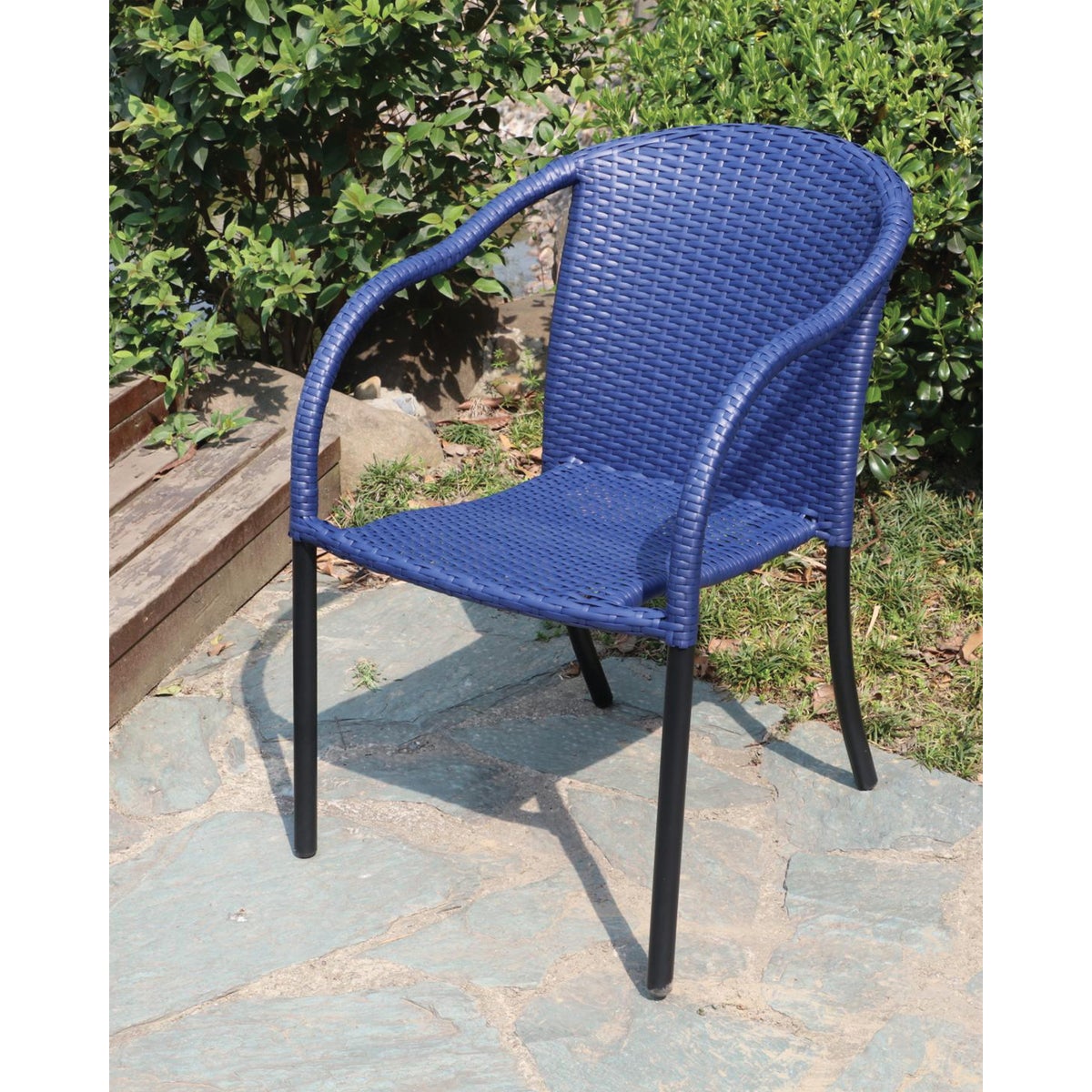 Coronado Casuals Blue Wicker Steel Frame Stackable Chair