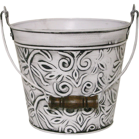 Robert Allen Vintage 8 In. Rustic White Banded Galvanized Metal Planter