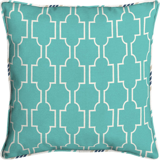 Oceantex 18 In. W. x 5.5 In. H. x 18 In. L. Recycled Polyester Farley Trellis Teal Pillow