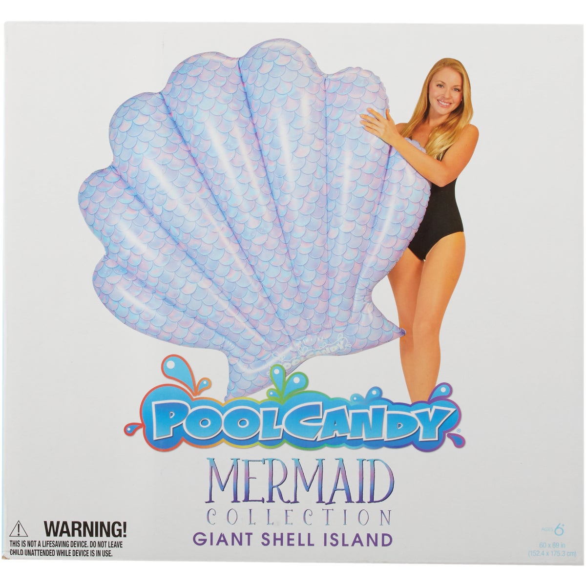 PoolCandy Ride-On 60 In. x 69 In. Mermaid Shell Jumbo Island Pool Float