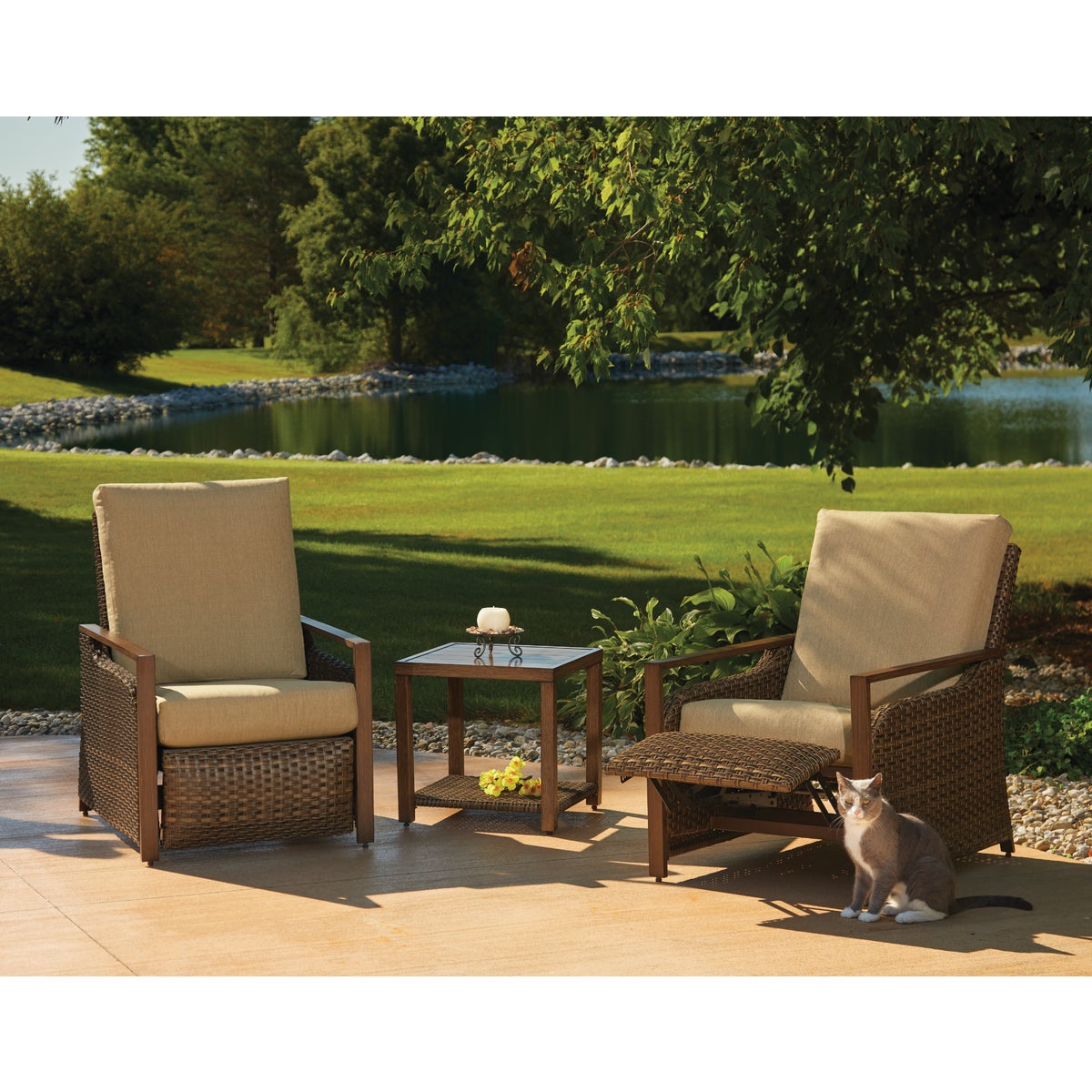 Pacific Casual Quincy 3-Piece Aluminum Reclining Chat Set