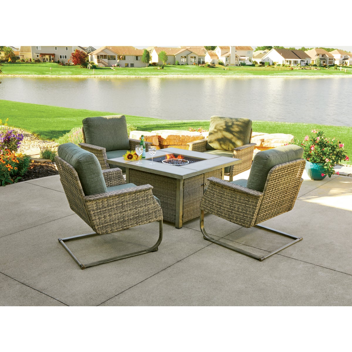 Pacific Casual Shady Creek 5-Piece Gas Fire Pit Chat Set