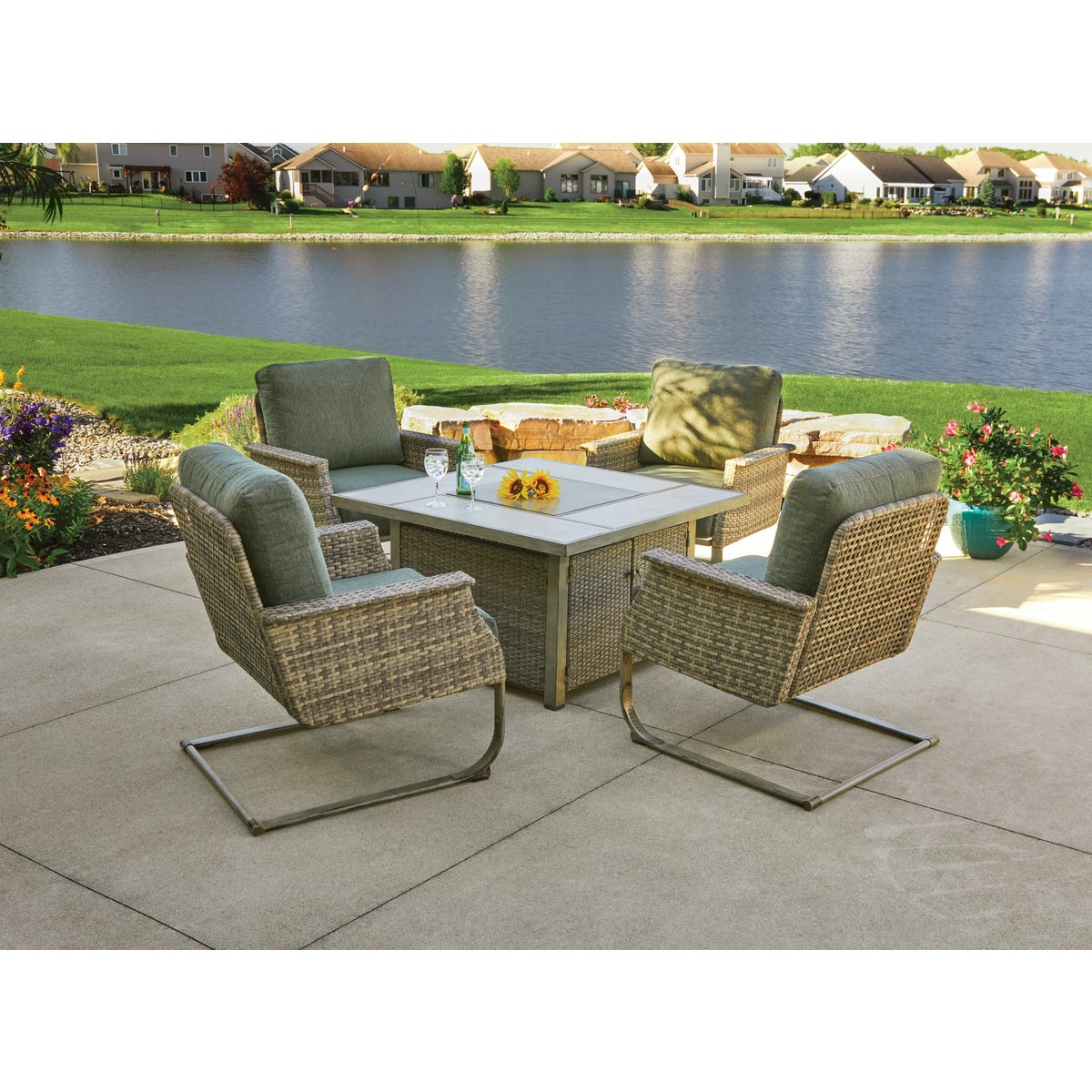 Pacific Casual Shady Creek 5-Piece Gas Fire Pit Chat Set