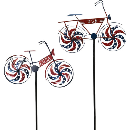 Gerson Spring GIL 47.6 In. Metal Patriotic Bicycle Wind Spinner Yard Stake
