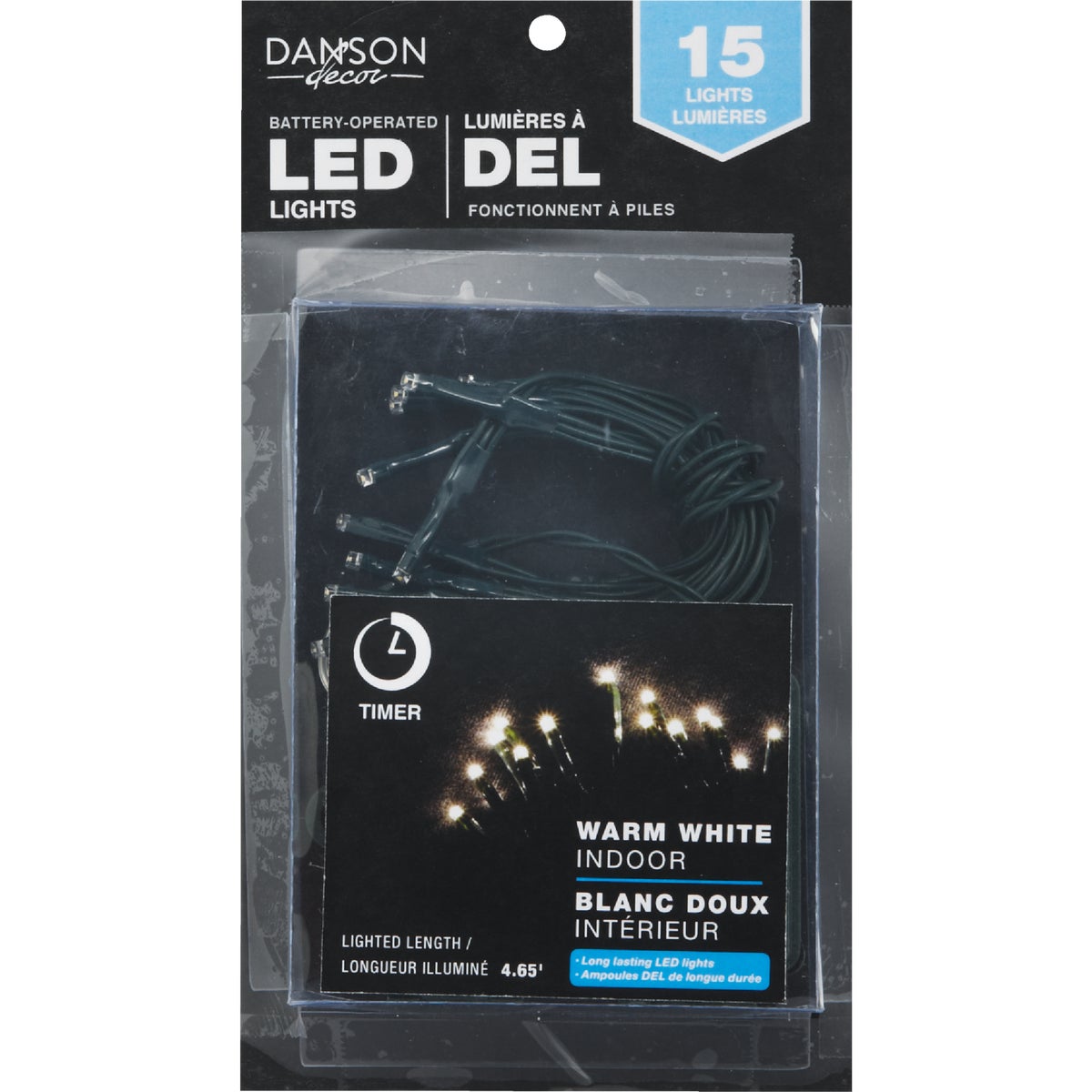 Danson Decor Warm White 15-Bulb 5mm LED Battery Operated Light Set