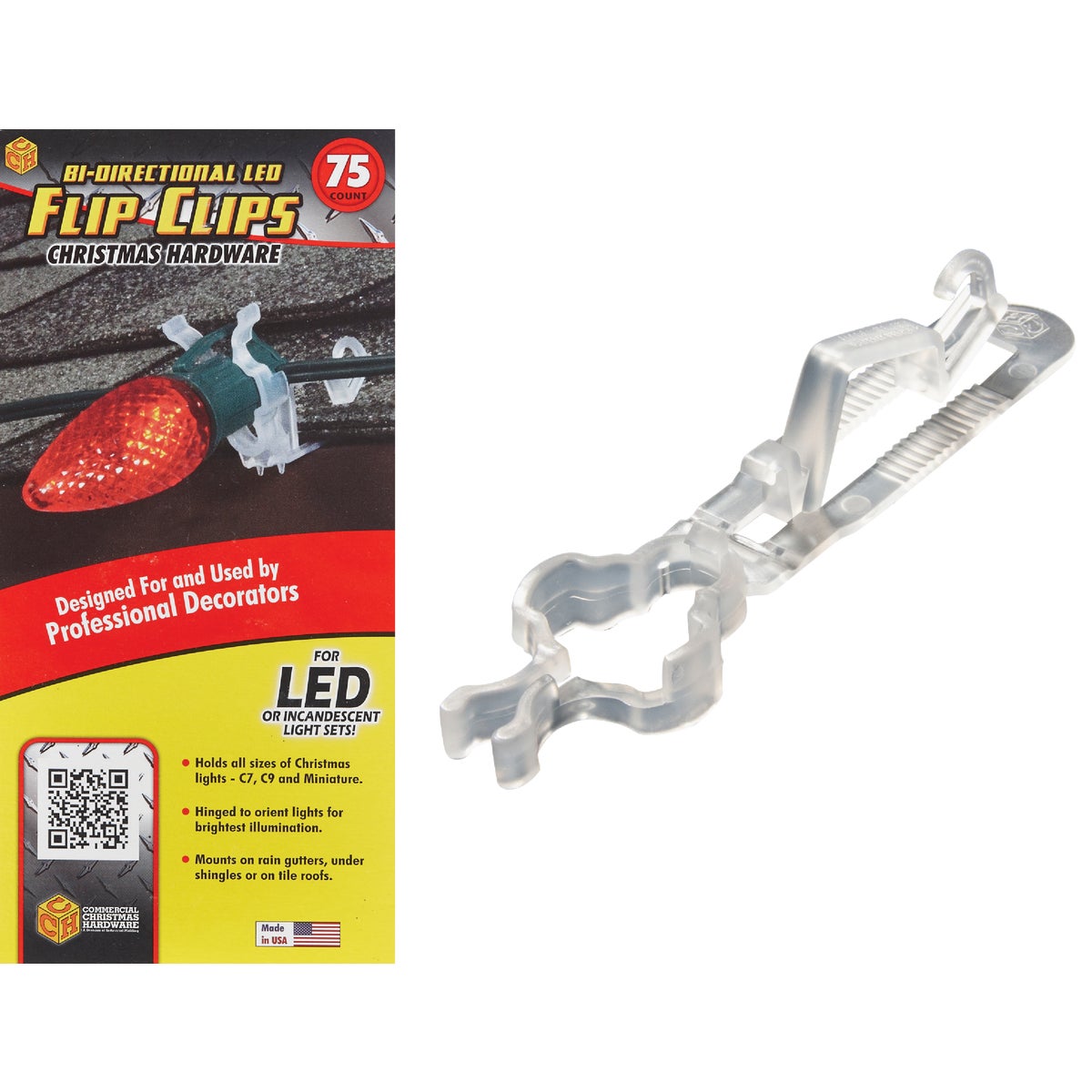 Commercial Christmas Hardware Clear Gutter & Shingle LED Light Flip Clips (75-Pack)