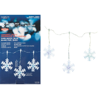 Danson Decor White & Blue 147-Bulb 3mm Snowflake LED Chasing Light Set With White Wire