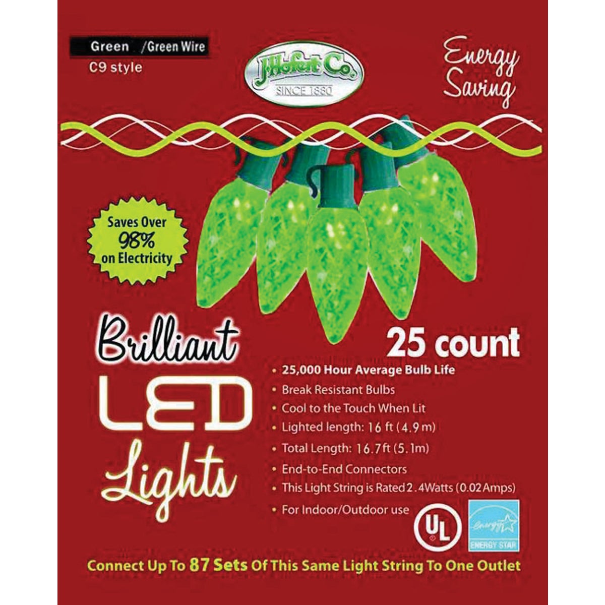 J Hofert Green 25-Bulb C9 LED Light Set