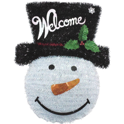 Youngcraft 18 In. White, Black, & Red Snowman Tinsel Wreath