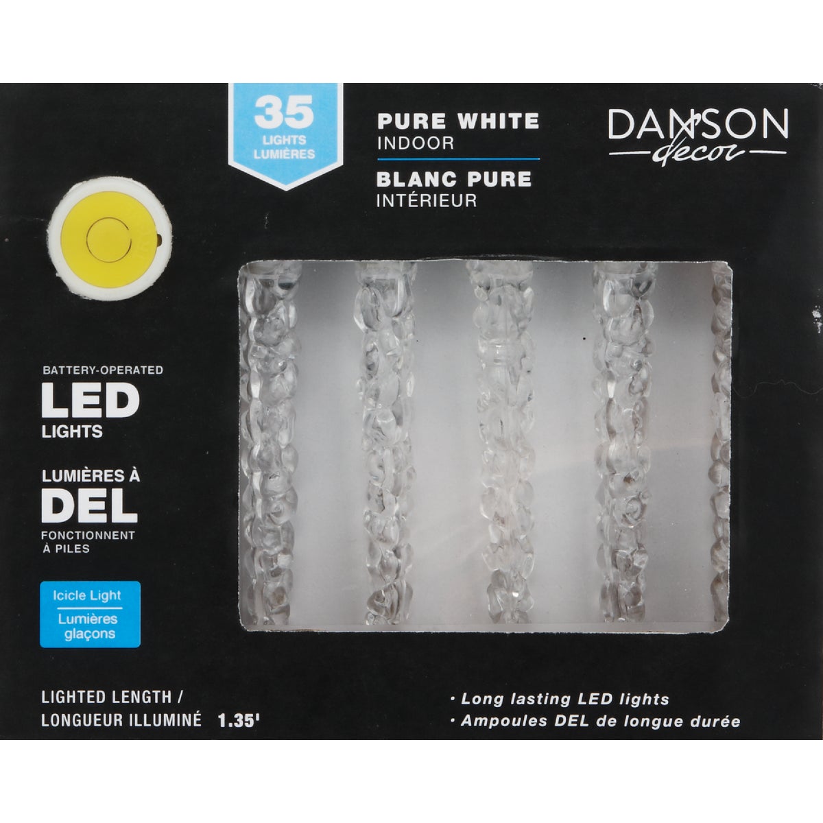 Danson Decor Pure White 5-Bulb LED Icicle Battery Operated Light Set With Transparent Wire