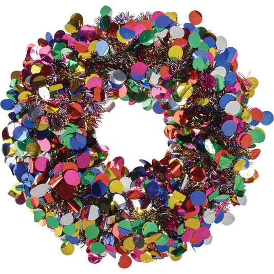 Youngcraft 17 In. Silver w/Rainbow Dots Tinsel Wreath