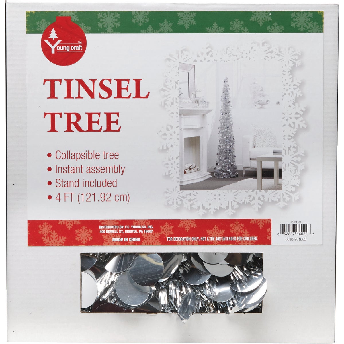 Youngcraft 4 Ft. Silver Metallic Pop-Up Christmas Tree