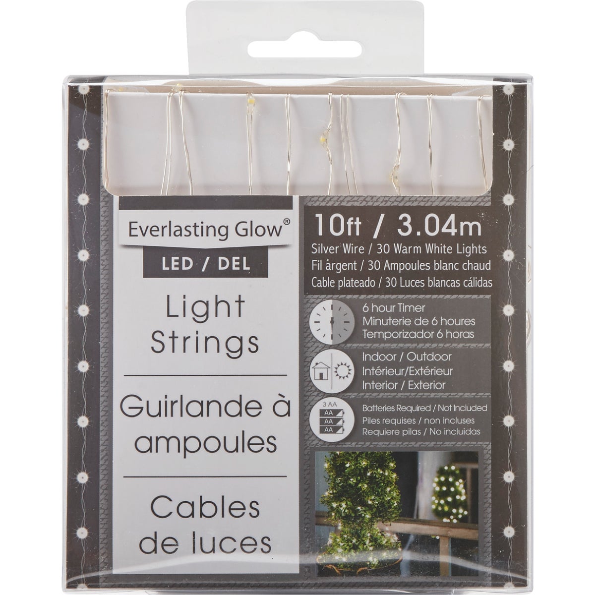 Everlasting Glow Warm White 30-Bulb Micro LED Battery Operated Light Set with Silver Wire