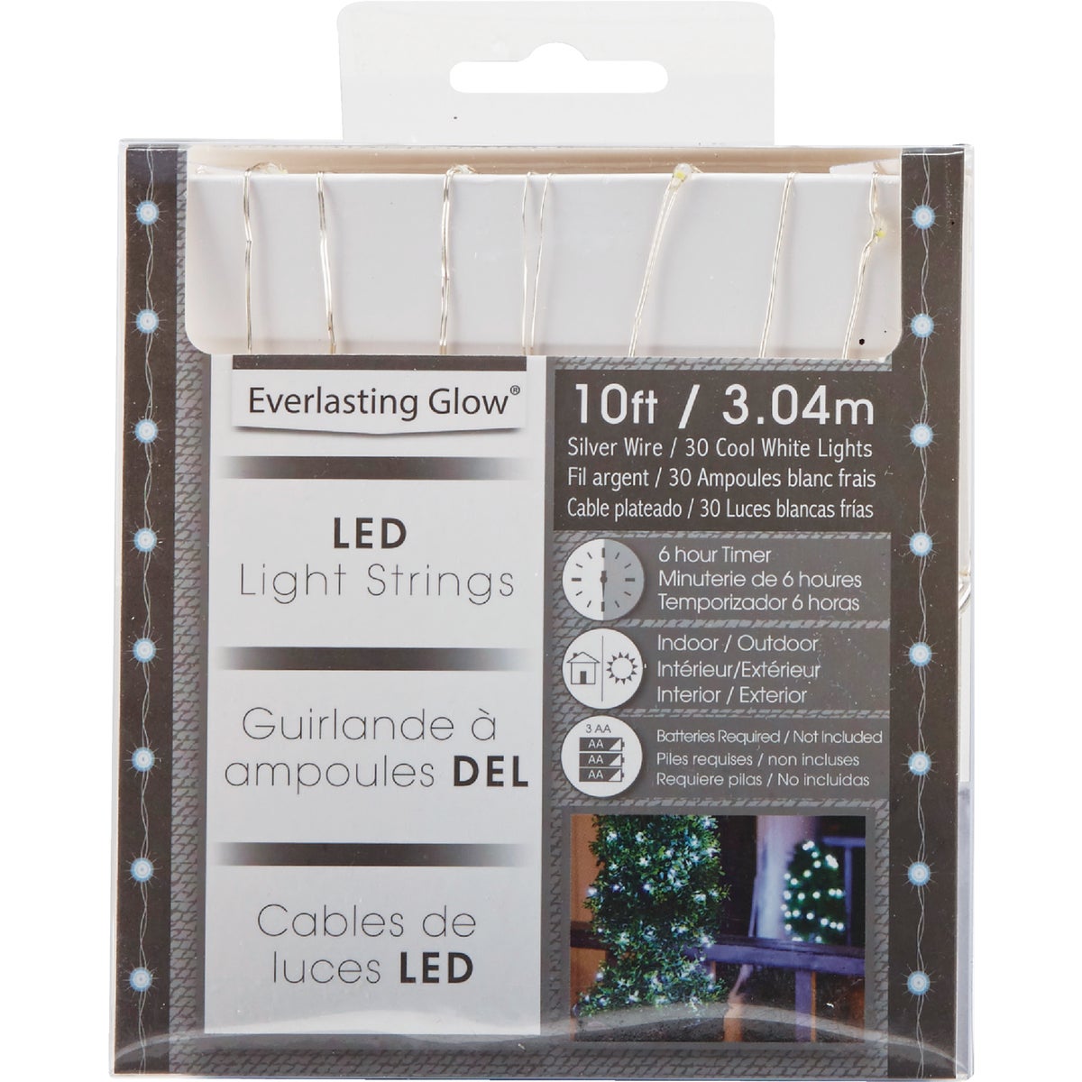 Everlasting Cool Warm White 30-Bulb Micro LED Battery Operated Light Set with Silver Wire