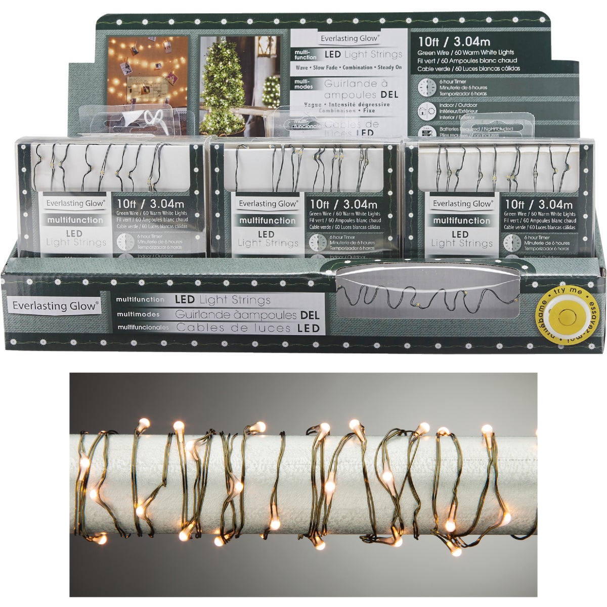 Everlasting Glow Warm White 60-Bulb Micro LED Battery Operated Light Set