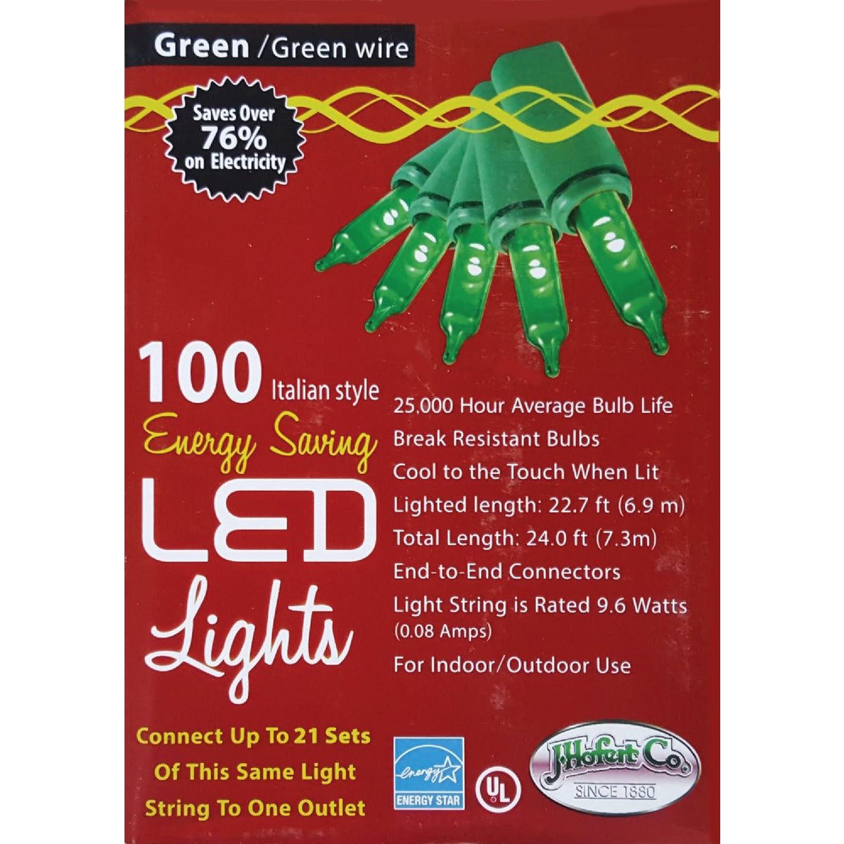 J Hofert Green 100-Bulb Italian Style LED Light Set