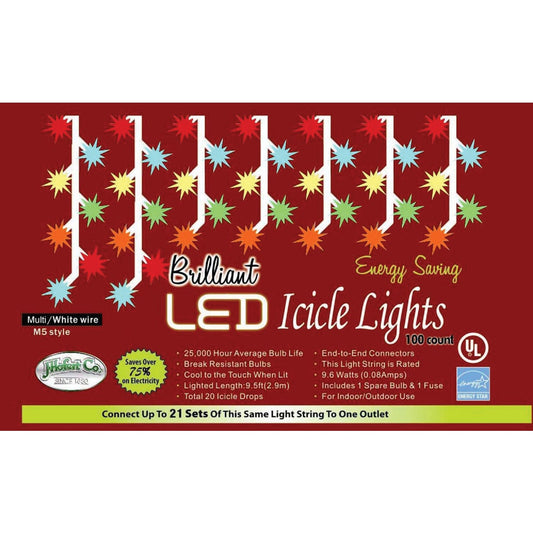 J Hofert Multi 100-Bulb M5 LED Icicle Light Set with White Wire