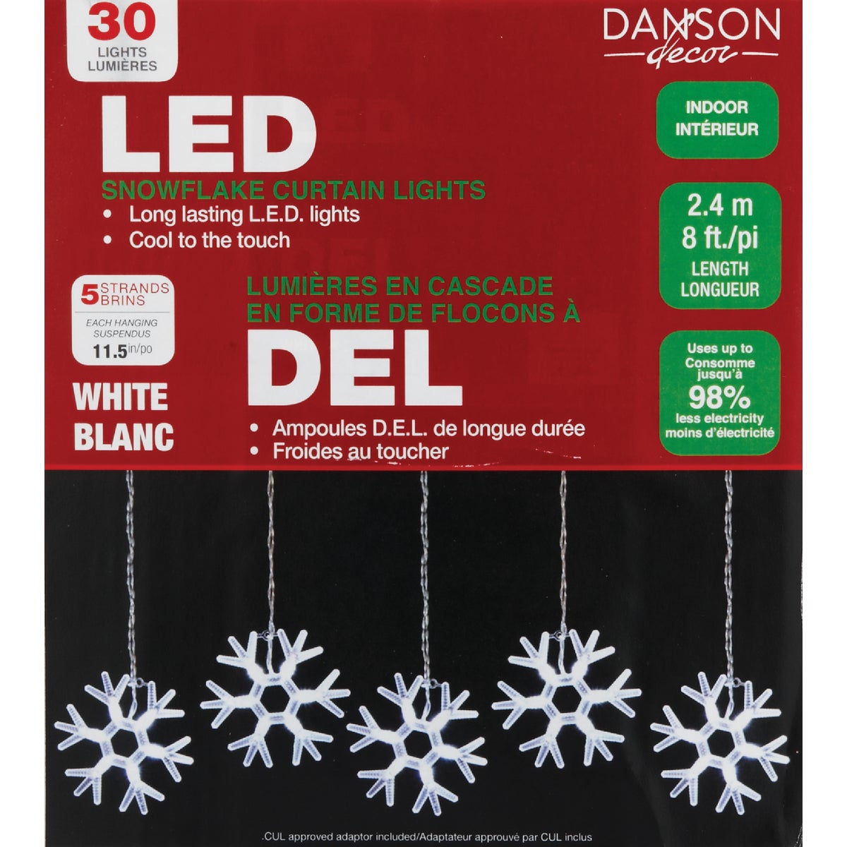 Danson Decor Pure White 30-Bulb LED Snowflake Battery Operated Light Set With Transparent Wire