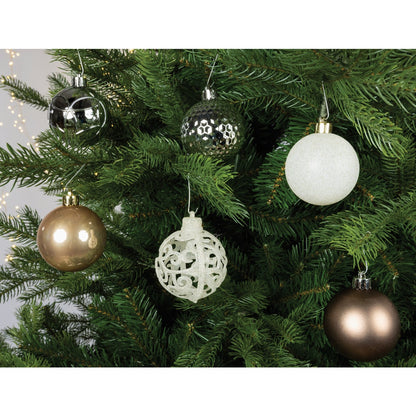 Decoris 2.4 In. Shatterproof Butterscotch, Silver, Walnut, & Wool White Bauble Christmas Ornament (37-Pack)