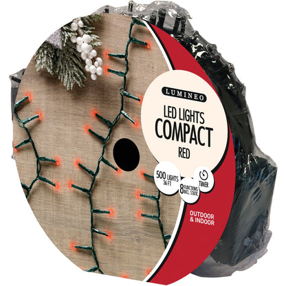 Lumineo Red 500-Bulb LED Compact Light Set with Dark Green Wire