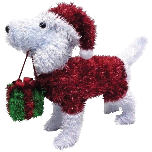 Youngcraft 14.5 In. Tinsel 3-Dimensional Dog with Red Sweater & Santa Hat