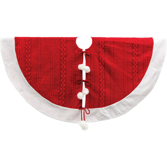 Mission Gallery 48 In. Red & White Acrylic/Polyester Pom Pom Christmas Tree Skirt