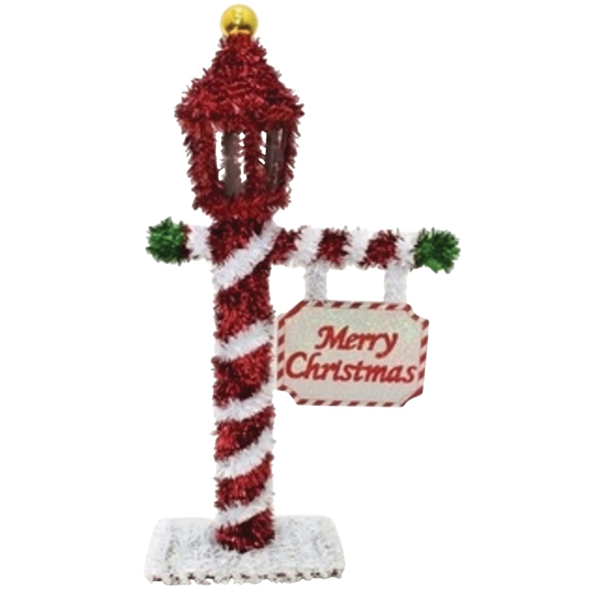 Youngcraft 17.75 In. Tinsel 3-Dimensional Lamp Post with Merry Christmas Sign