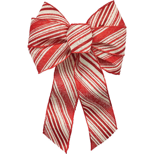 Holiday Trims 7-Loop 8.5 In. W. x 14 In. L. Red & White Stripe Burlap Christmas Bow