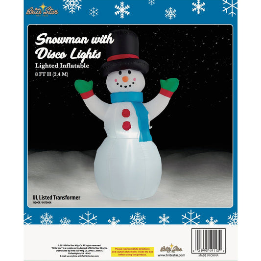 Brite Star 8 Ft. Snowman with Disco Lights Airblown Inflatable