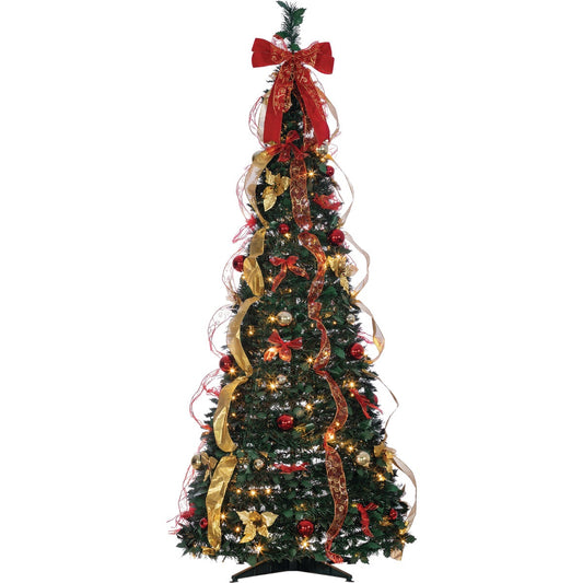 Sterling 4 Ft. Pop-Up 100-Bulb Warm White LED Prelit Artificial Christmas Tree with Red & Gold Decorations